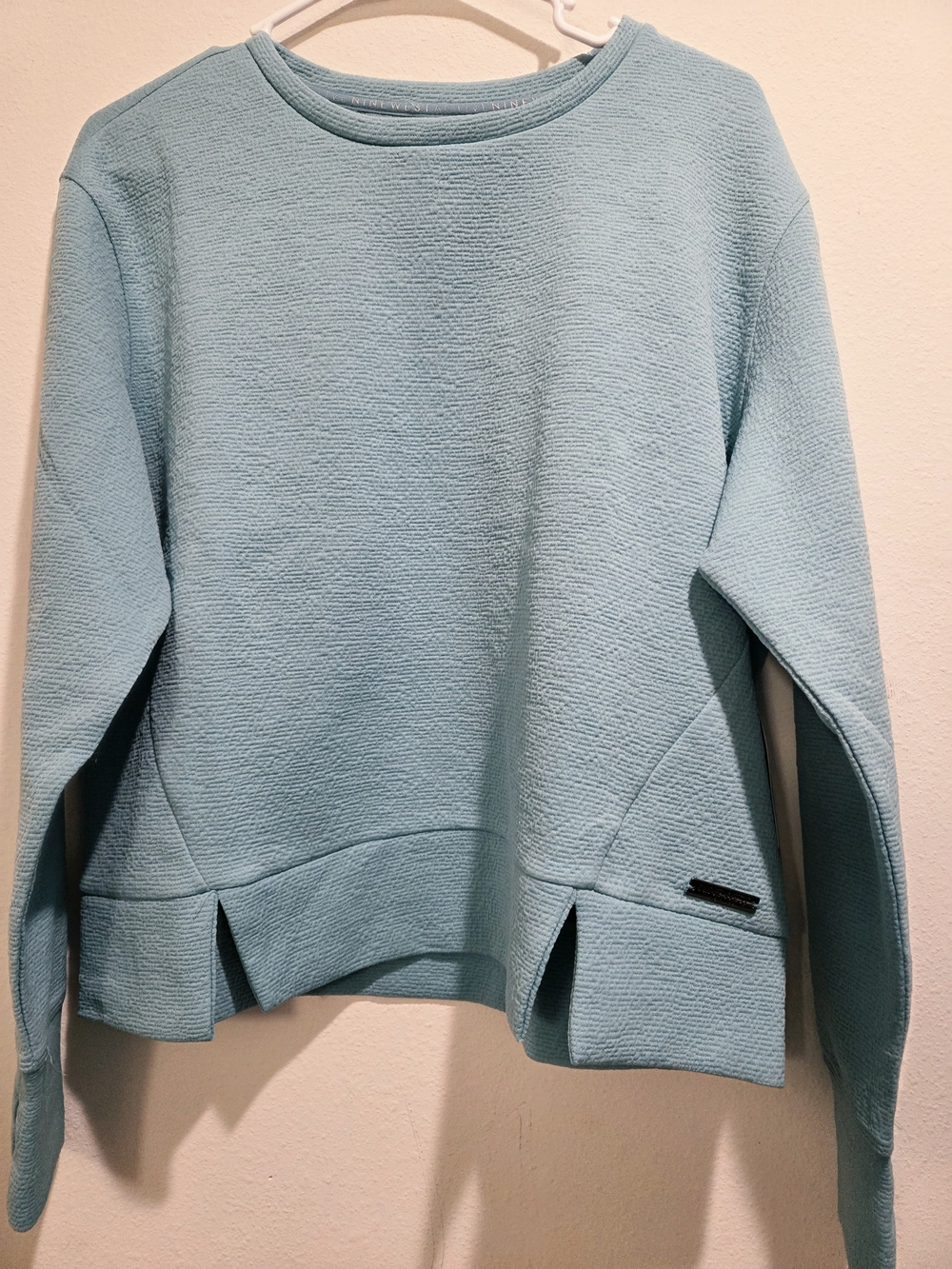Nine West Light Blue Textured Crewneck Sweatshirt